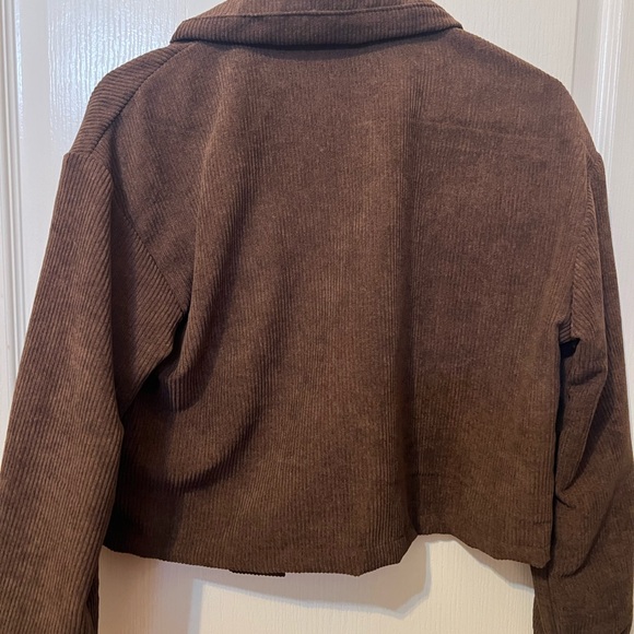 SHEIN Brown Corduroy Button-Up Crop Jacket - Picture 3 of 6